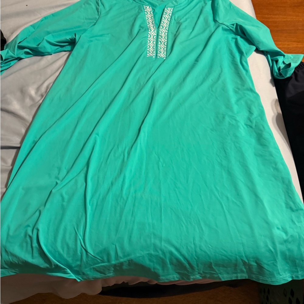 Lands' End Turquoise Embroidered Tunic/Dress. 3x